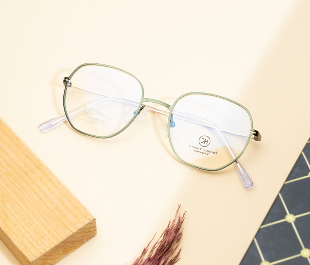 Geometric Eyewear: Lightweight Metal Frames in Striking Green