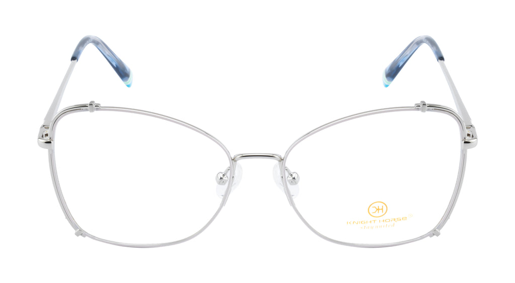 Premium Full-Metal Cat-Eye Frames In Silver White With Spring Hinges