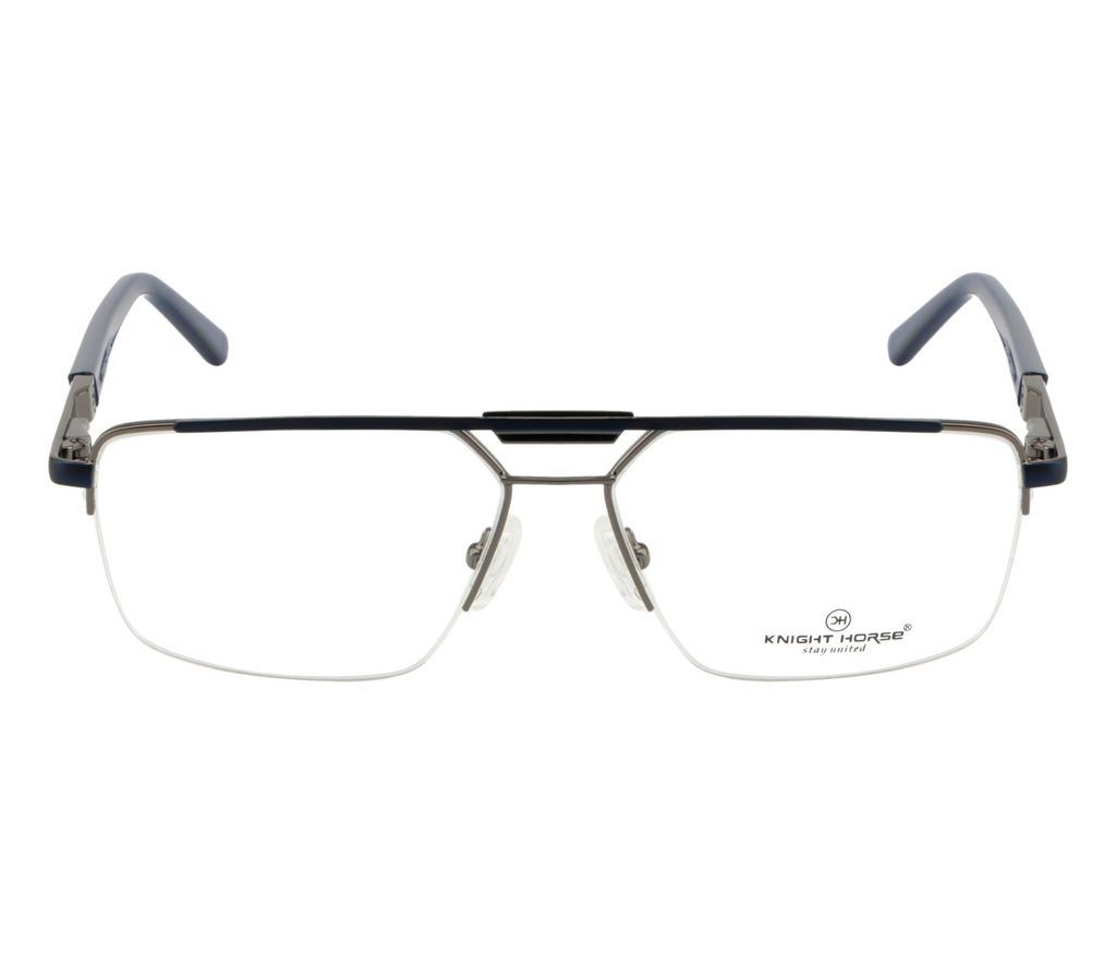 Eyewear - Silver & Blue Color | Geometric Design | with Spring Hinges | Double Bar