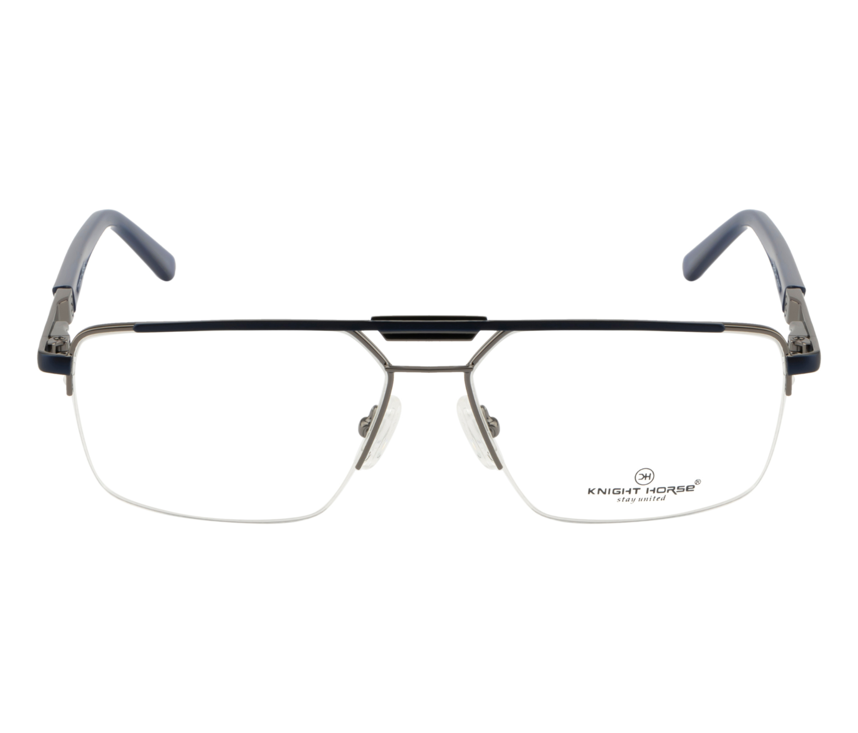 Eyewear - Silver & Blue Color | Geometric Design | with Spring Hinges | Double Bar