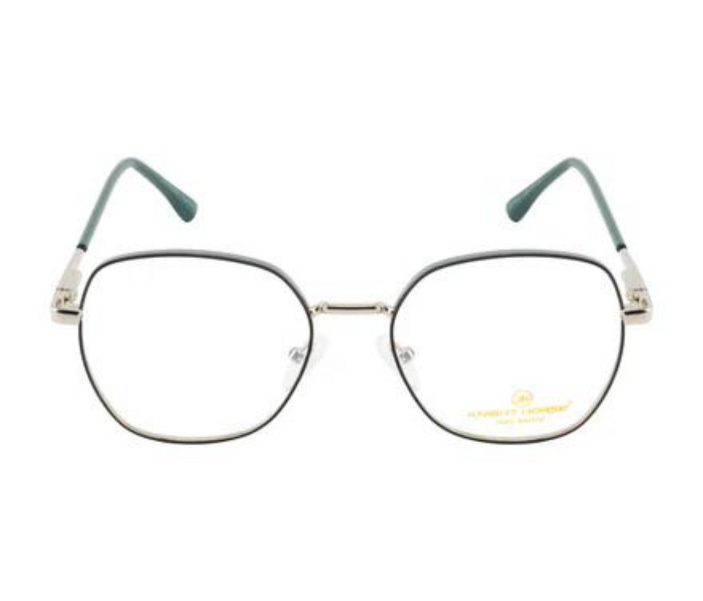 Metal Eyewear Frames: Silver & Green Elegance with Spring Hinges