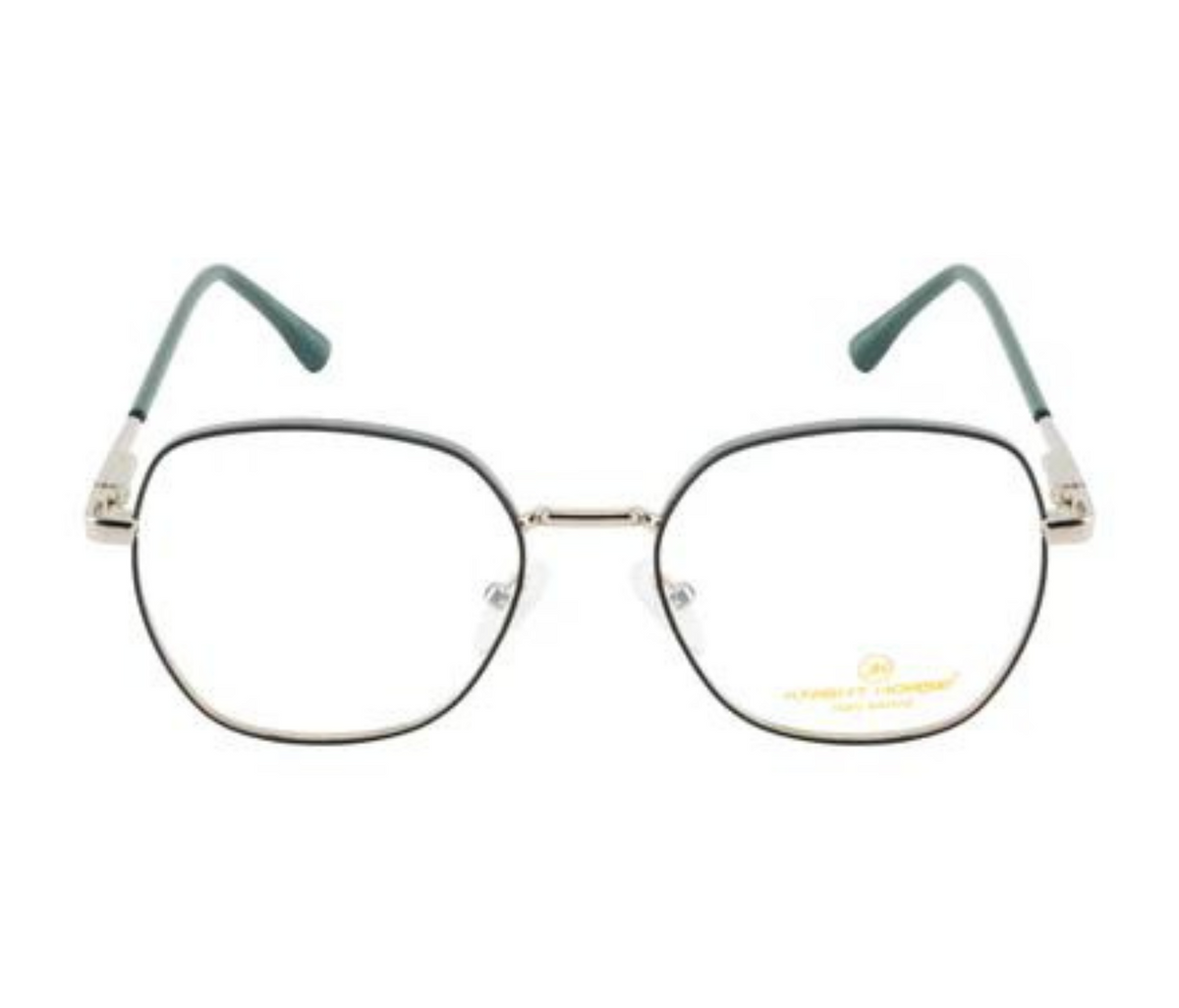 Metal Eyewear Frames: Silver & Green Elegance with Spring Hinges