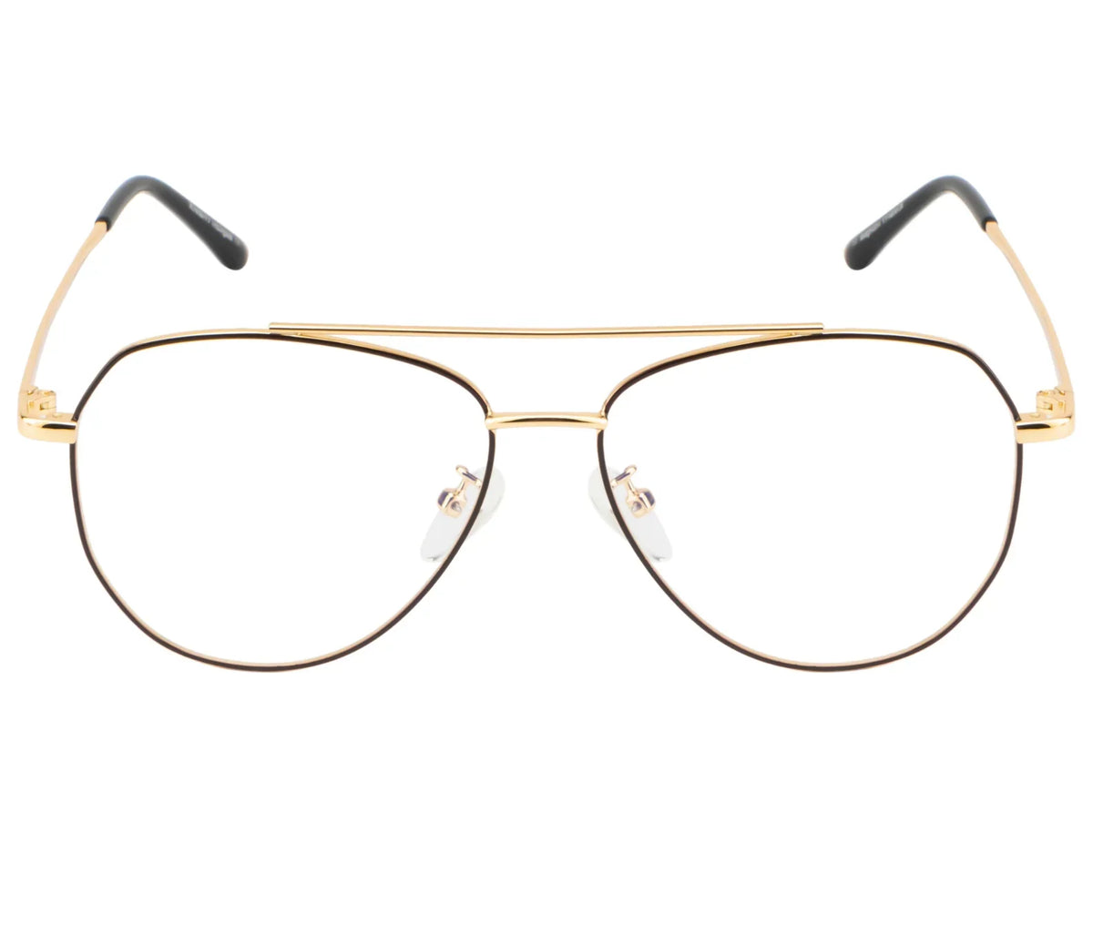 Aviator Glasses: Gold & Black Frame with Blue Cut Lenses