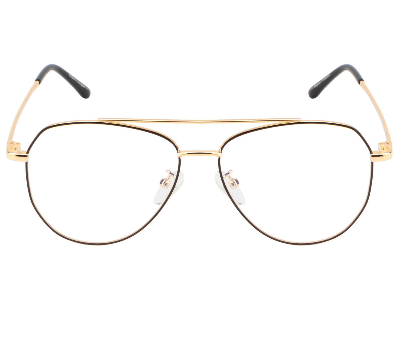 Aviator Glasses: Gold & Black Frame with Blue Cut Lenses