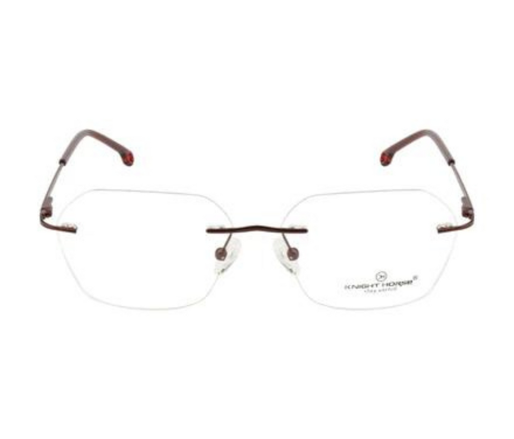 Hexagonal Rimless Metal Eyewear - Maroon Red