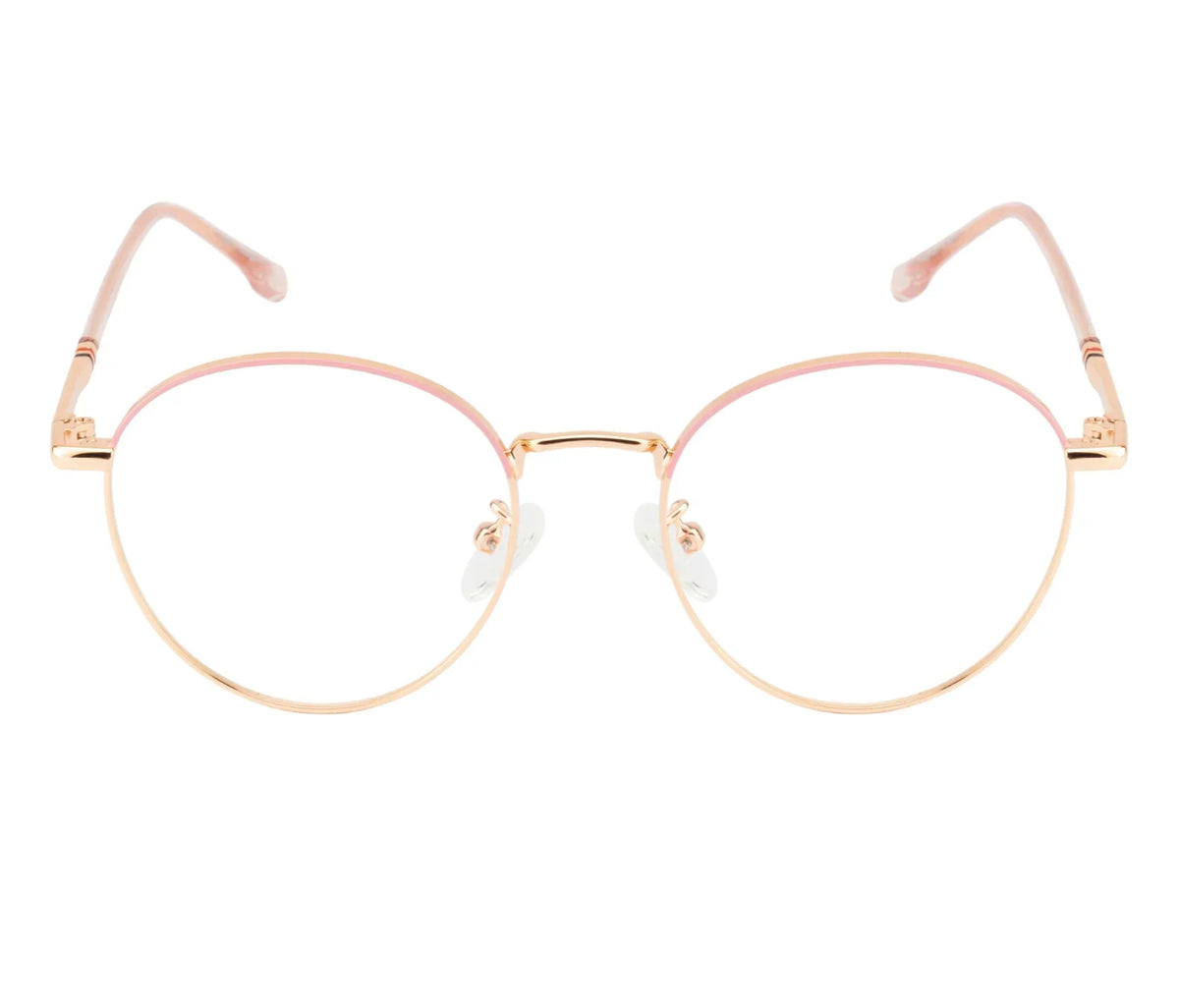 Women's Round Metal Eyewear: Gold & Pink Frame with Blue Cut Lenses