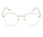 Women's Round Metal Eyewear: Gold & Pink Frame with Blue Cut Lenses