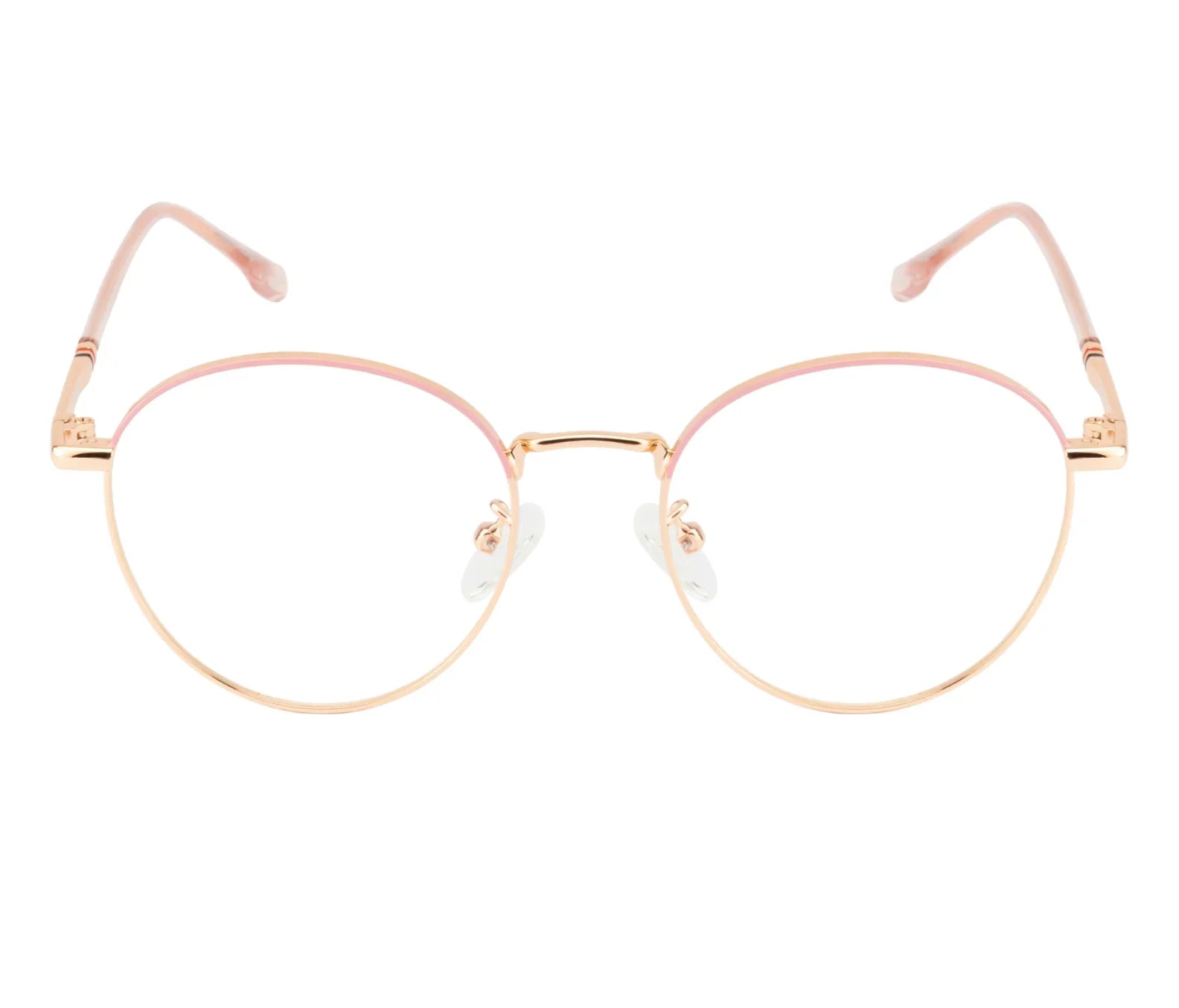 Women's Round Metal Eyewear: Gold & Pink Frame with Blue Cut Lenses