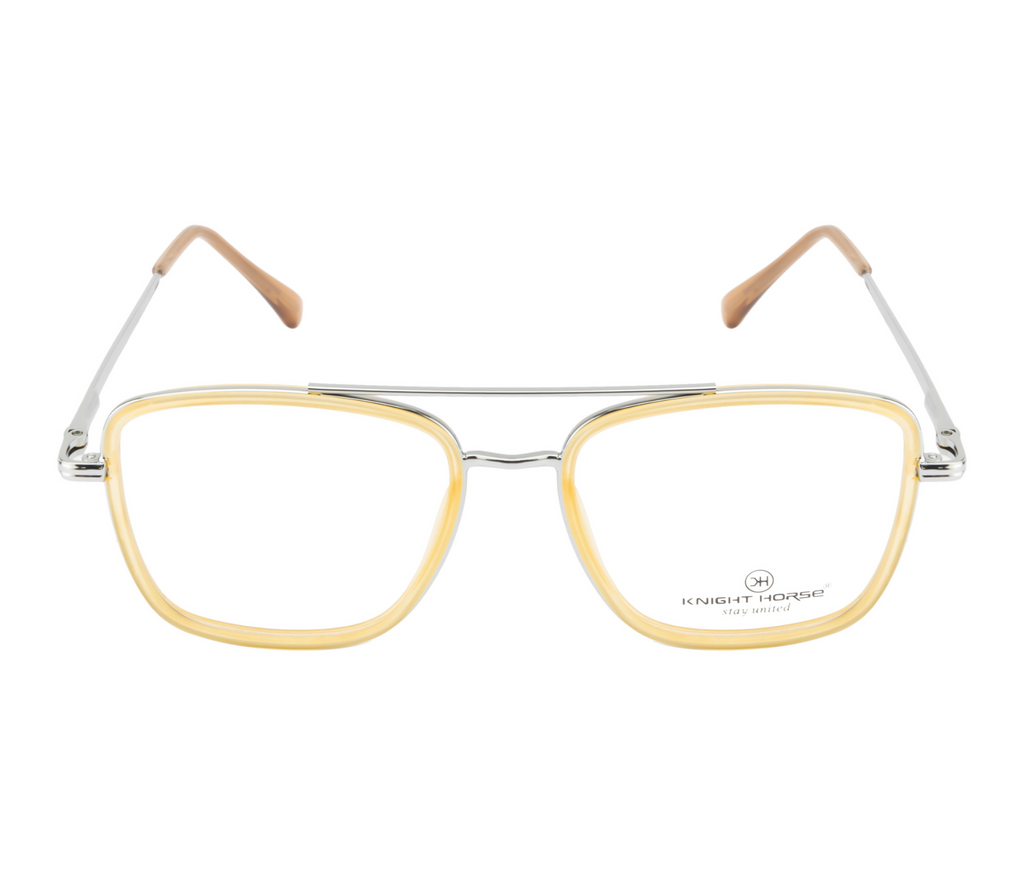 Square Eyewear Frame - Silver Frame with Yellow Rim