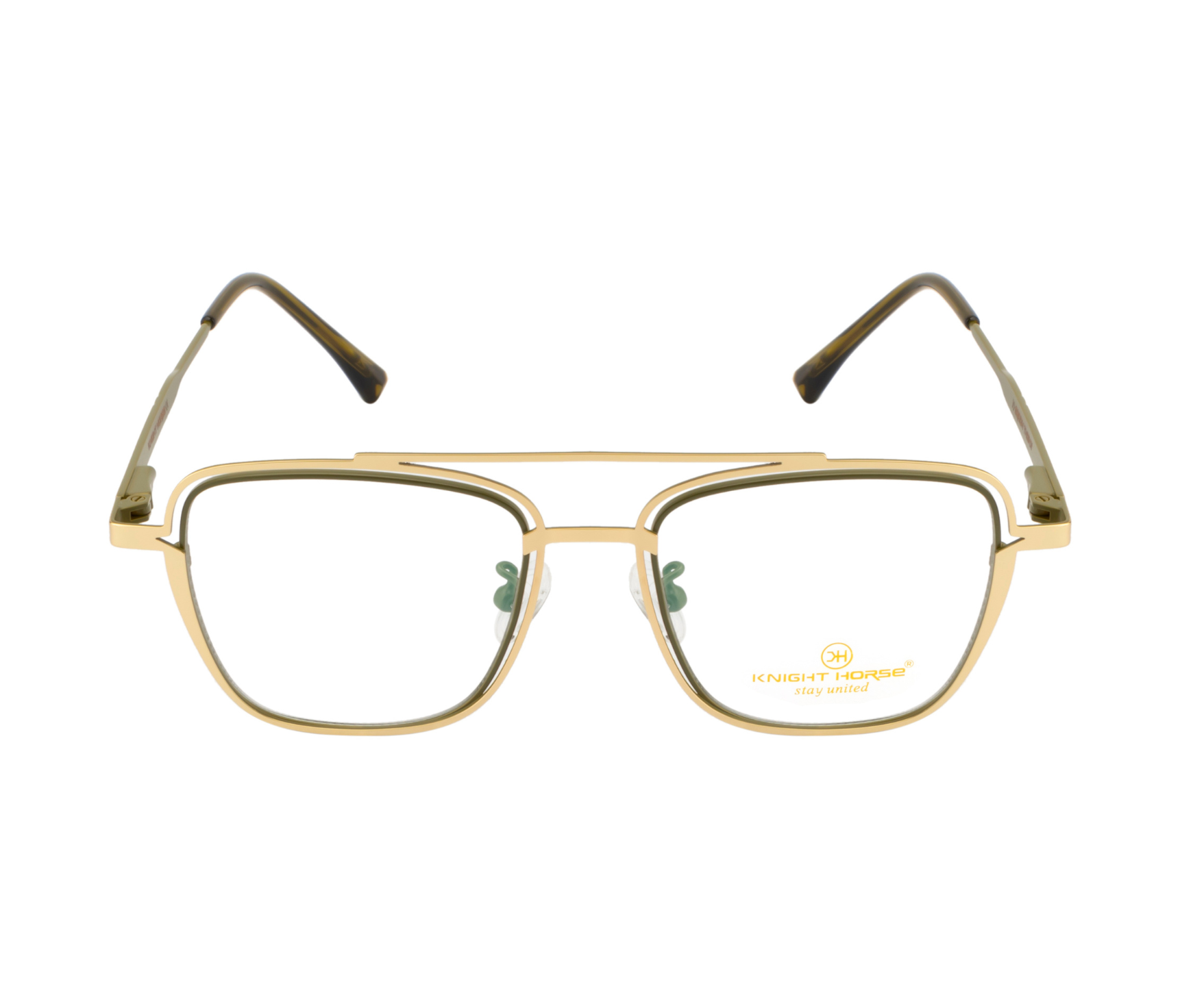 Double Metal Rim Eyewear: Gold & Green with New Shapes and Spring Hinges