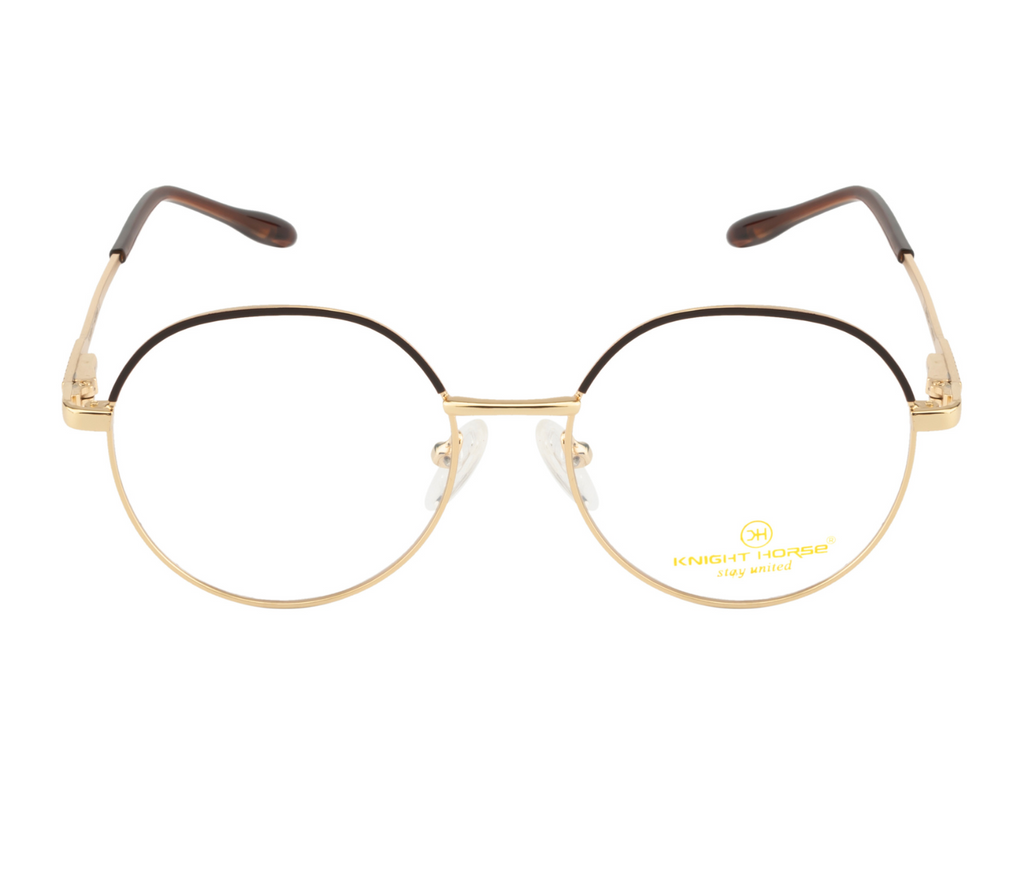 Classic: Gold & Brown Round Metal Eyewear with Spring