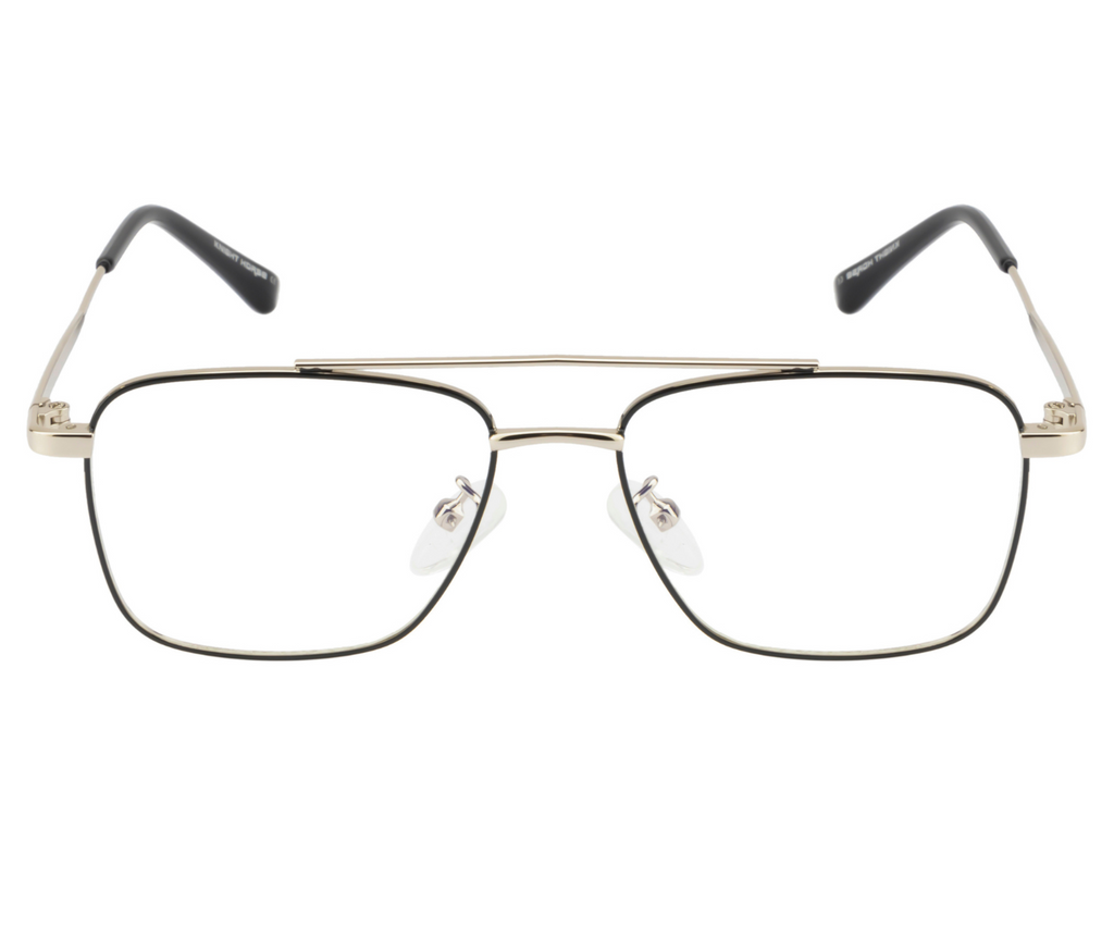 BlueCut Gold-Black Rectangular Metal Eyewear