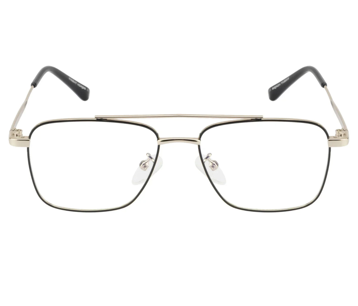 BlueCut Silver-Black Rectangular Metal Eyewear