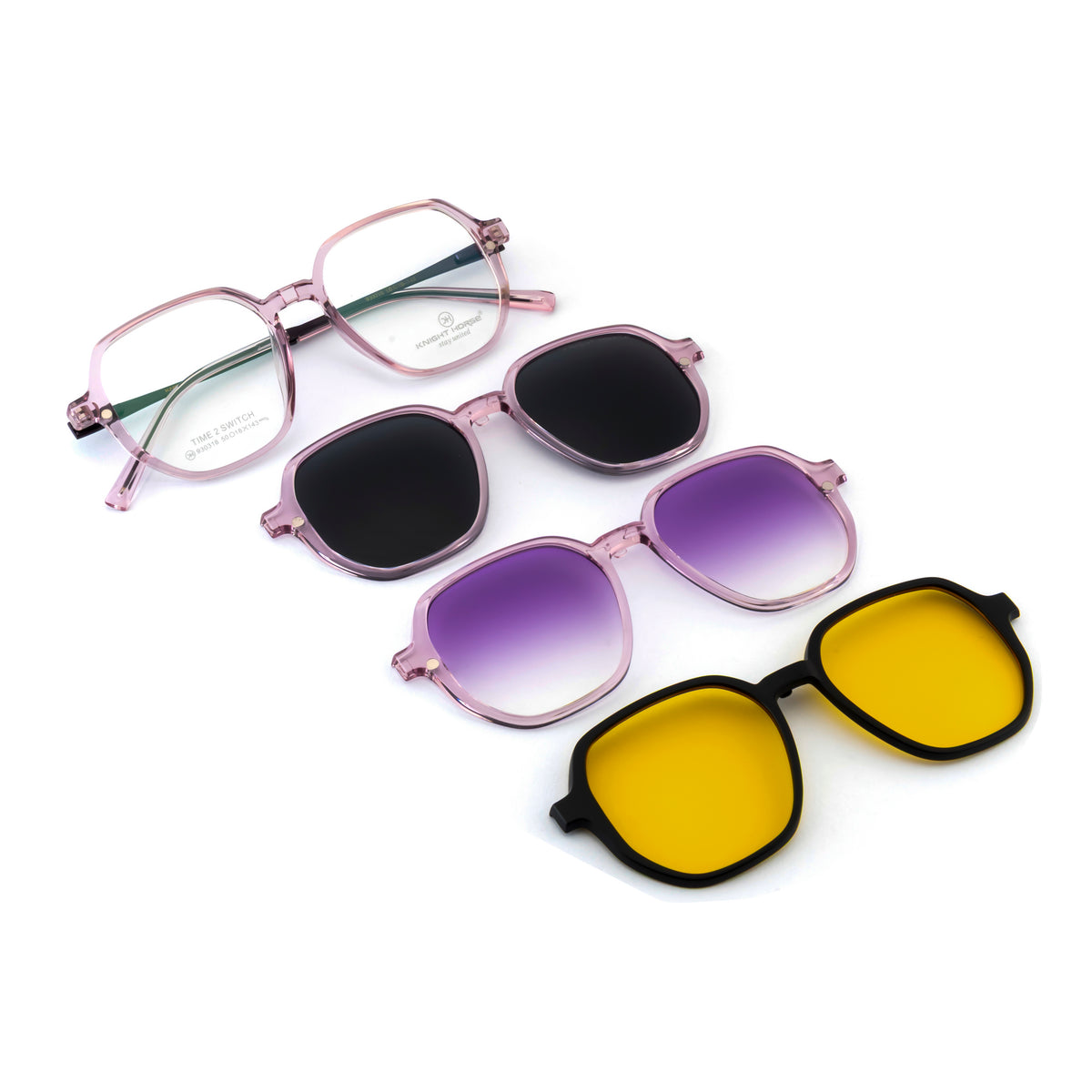 4-in-1 Magnetic Clip-On Eyewear – Pink Square Frame