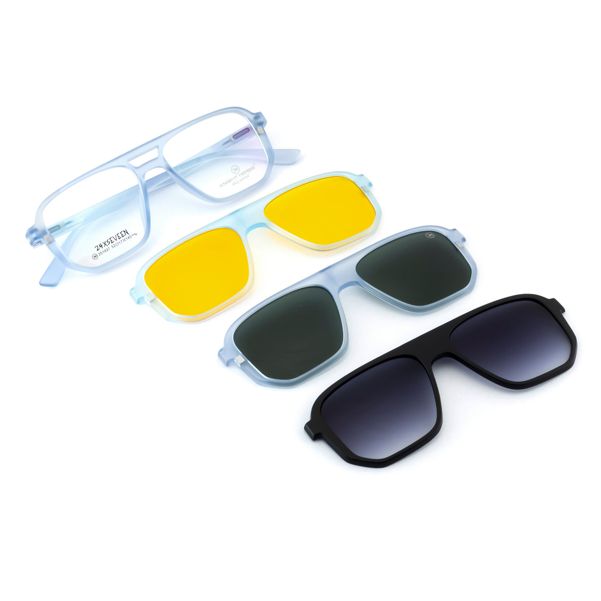 4-in-1 Magnetic Clip-On Eyewear – Blue Aviator Frame