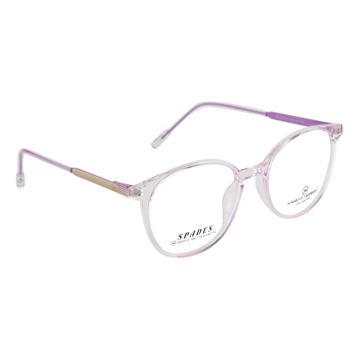Transparent Lavender Round Eyeglass Frame – Lightweight TR with Gold Metal Temples