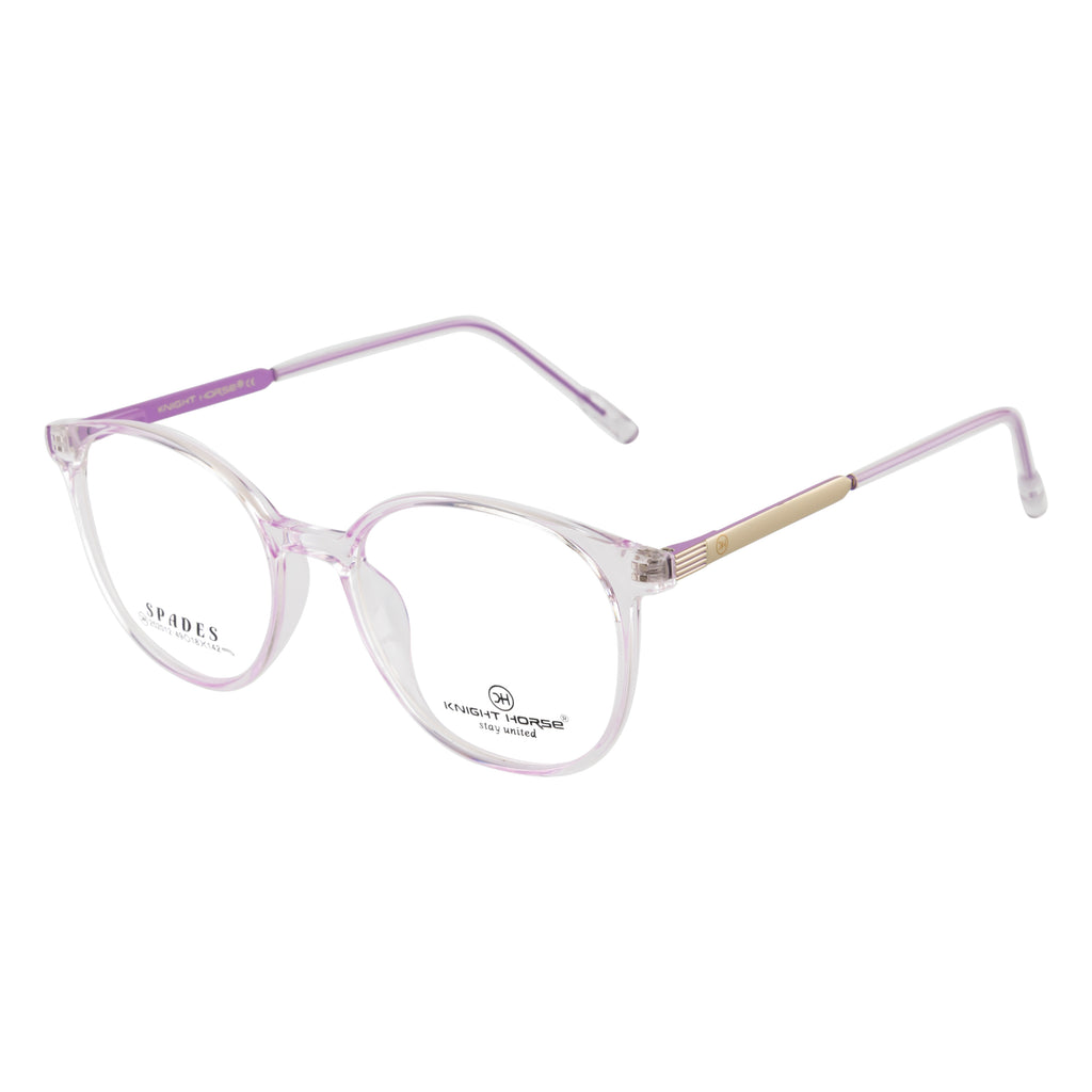 Transparent Lavender Round Eyeglass Frame – Lightweight TR with Gold Metal Temples