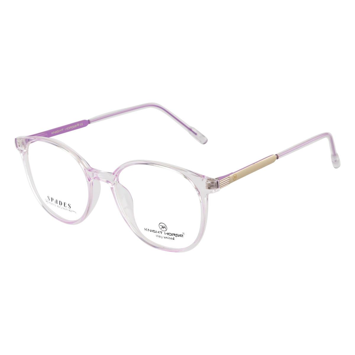 Transparent Lavender Round Eyeglass Frame – Lightweight TR with Gold Metal Temples