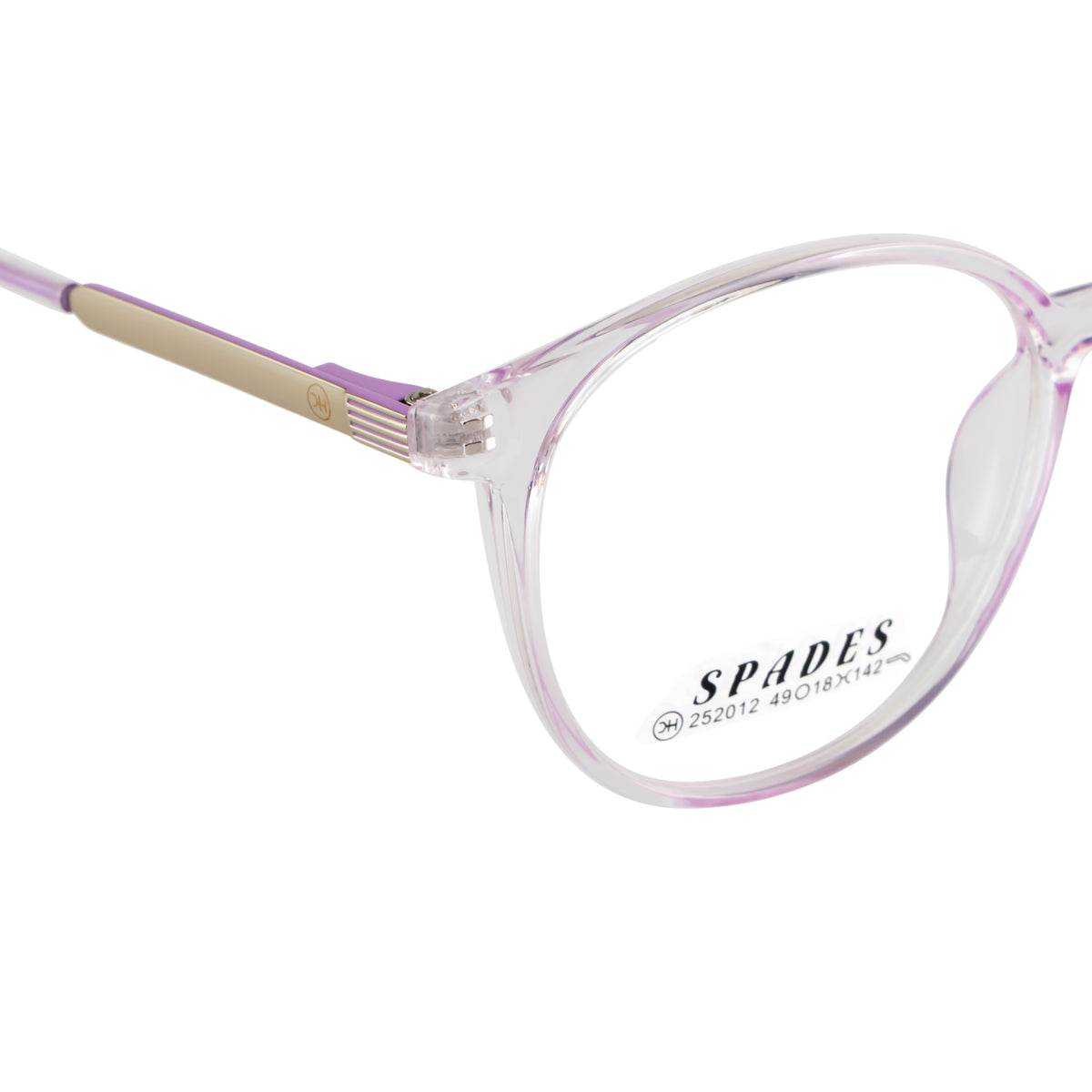 Transparent Lavender Round Eyeglass Frame – Lightweight TR with Gold Metal Temples
