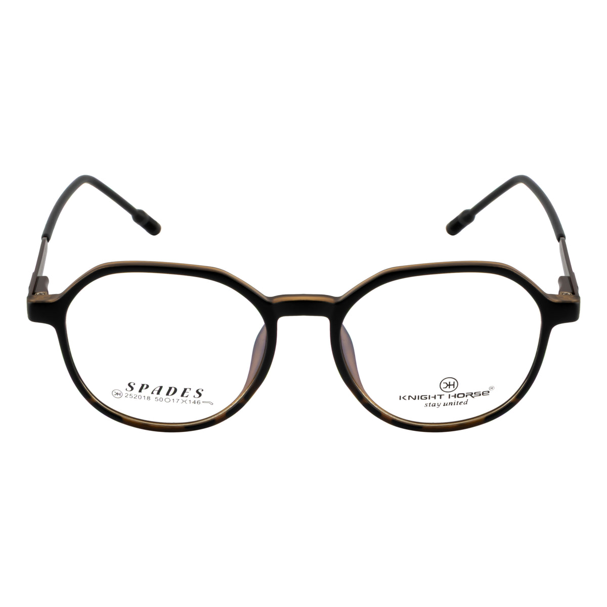 Matte Black & Tortoiseshell Round Eyeglass Frame – Lightweight TR with Metal Temples