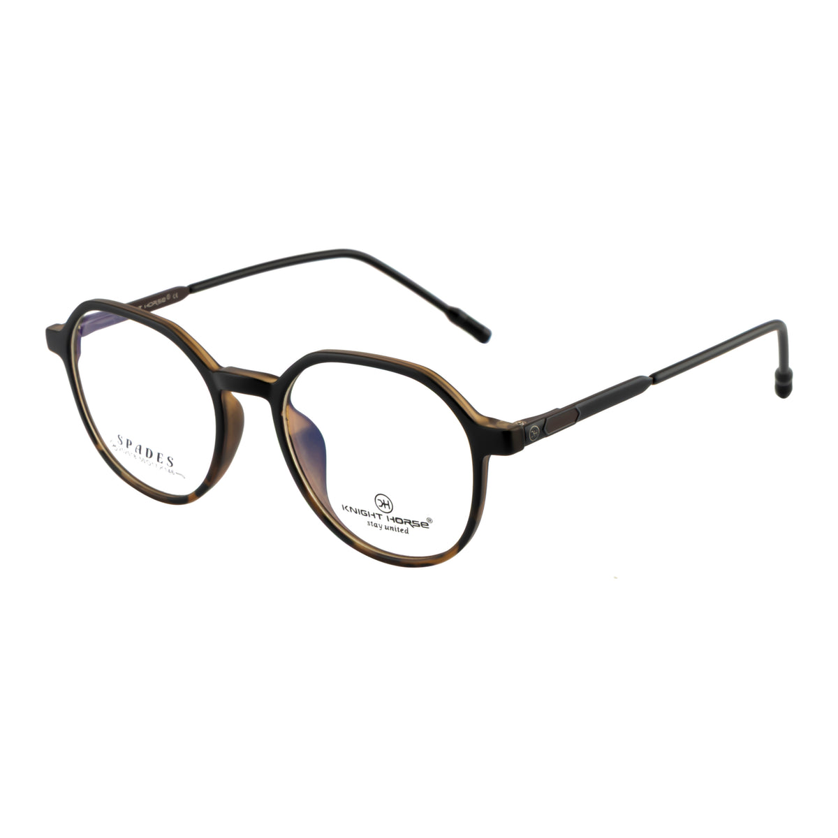 Matte Black & Tortoiseshell Round Eyeglass Frame – Lightweight TR with Metal Temples