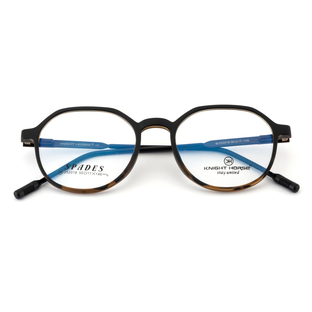 Matte Black & Tortoiseshell Round Eyeglass Frame – Lightweight TR with Metal Temples