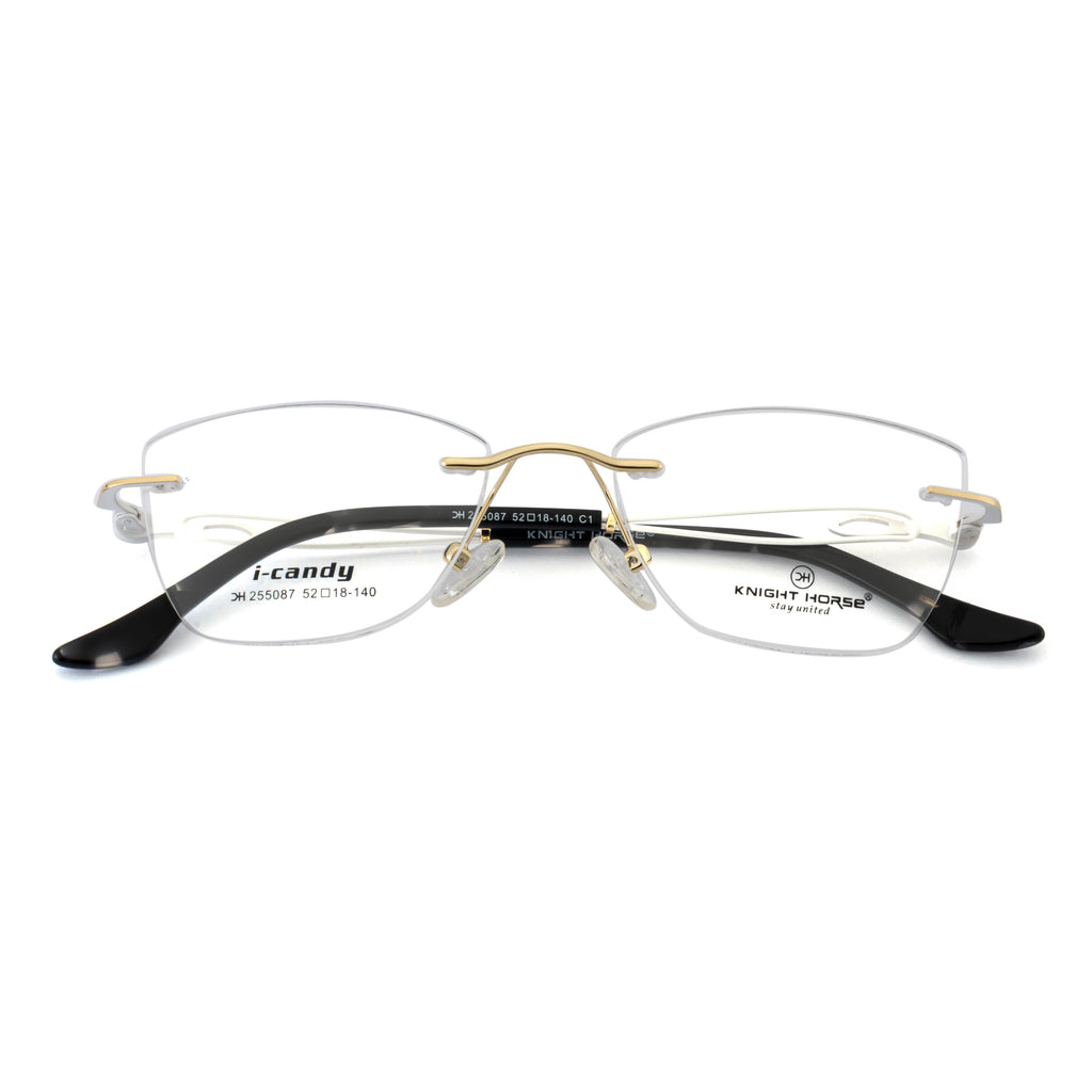 Rimless Rectangular Gold Accent Eyeglass Frame