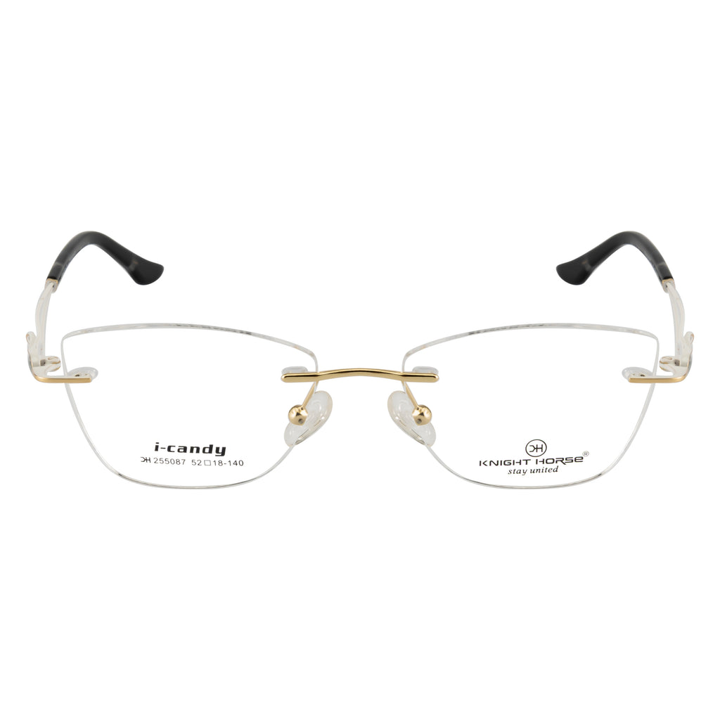 Rimless Rectangular Gold Accent Eyeglass Frame