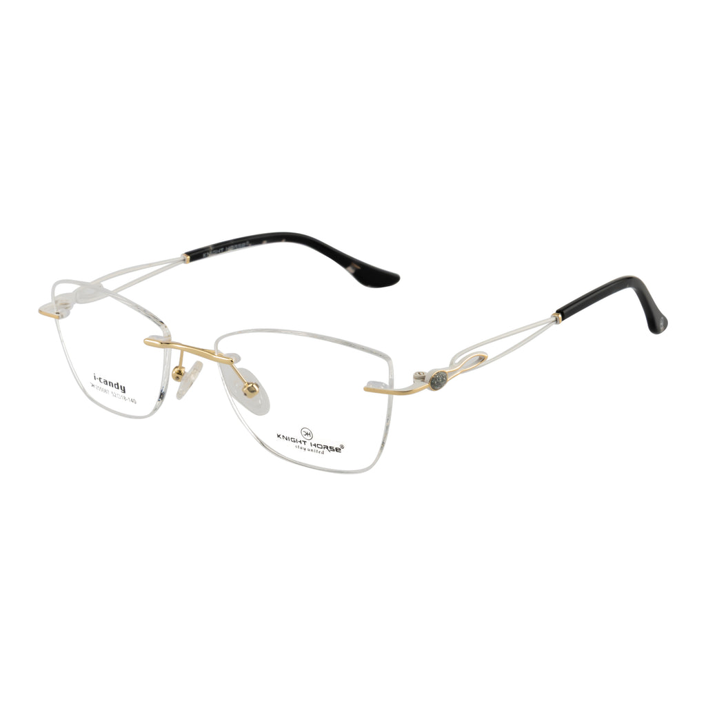 Rimless Rectangular Gold Accent Eyeglass Frame