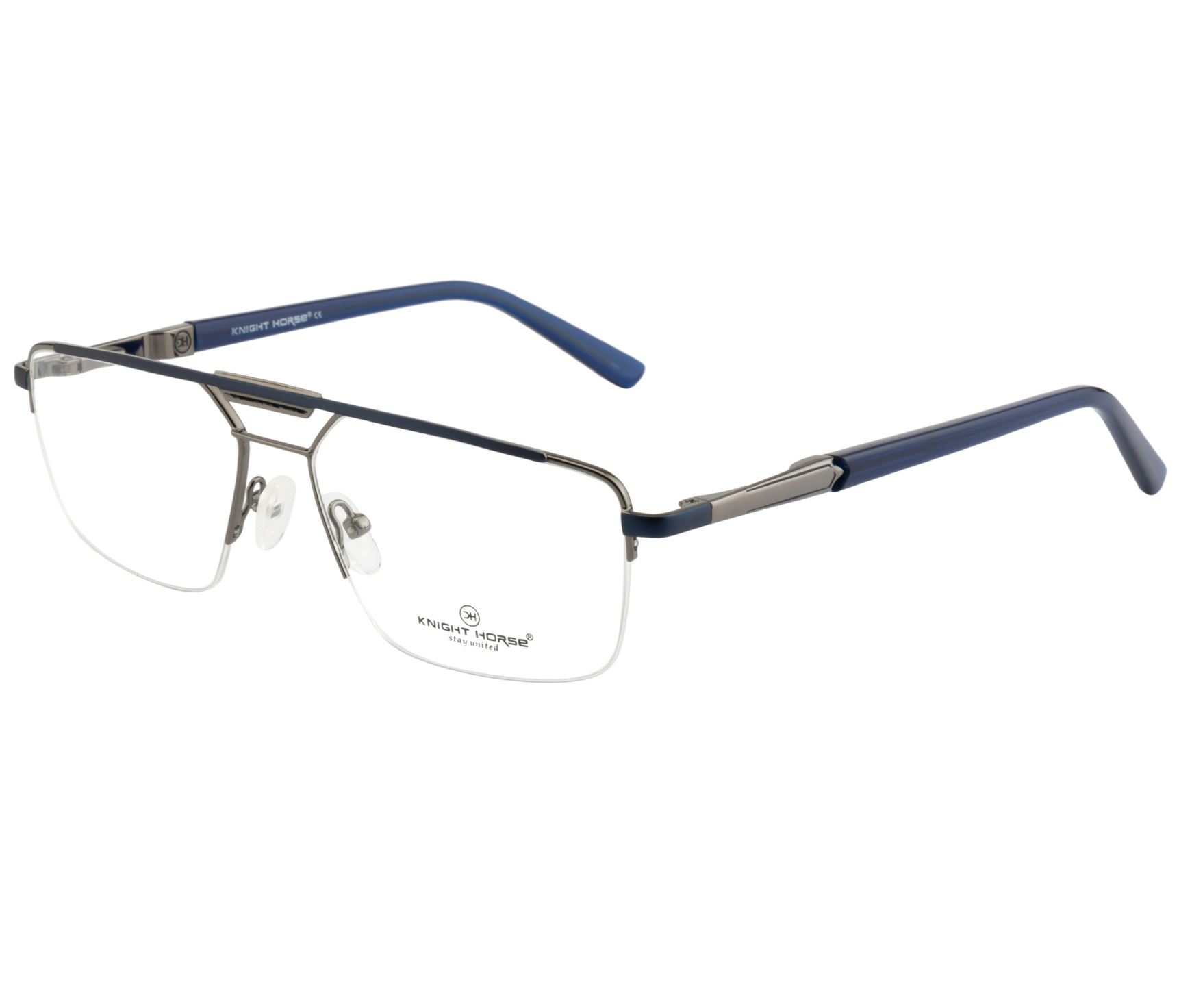 Eyewear - Silver & Blue Color | Geometric Design | with Spring Hinges | Double Bar