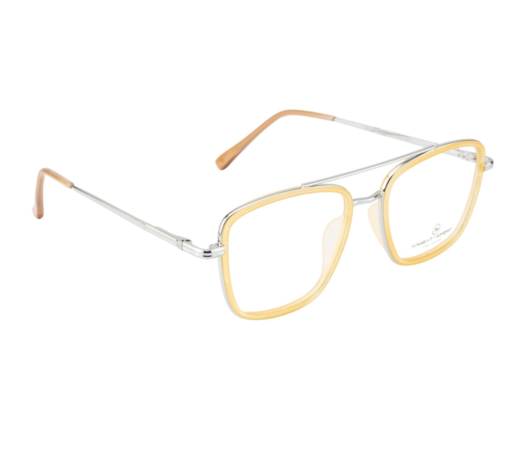 Square Eyewear Frame - Silver Frame with Yellow Rim