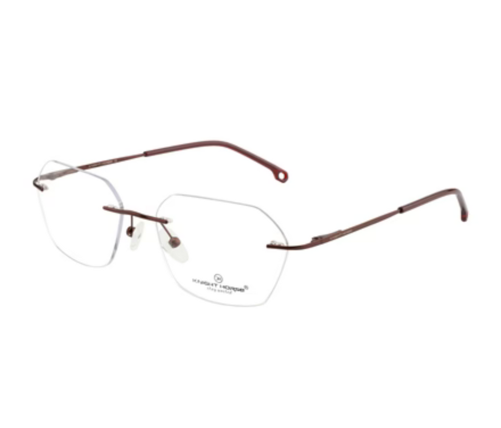 Hexagonal Rimless Metal Eyewear - Maroon Red