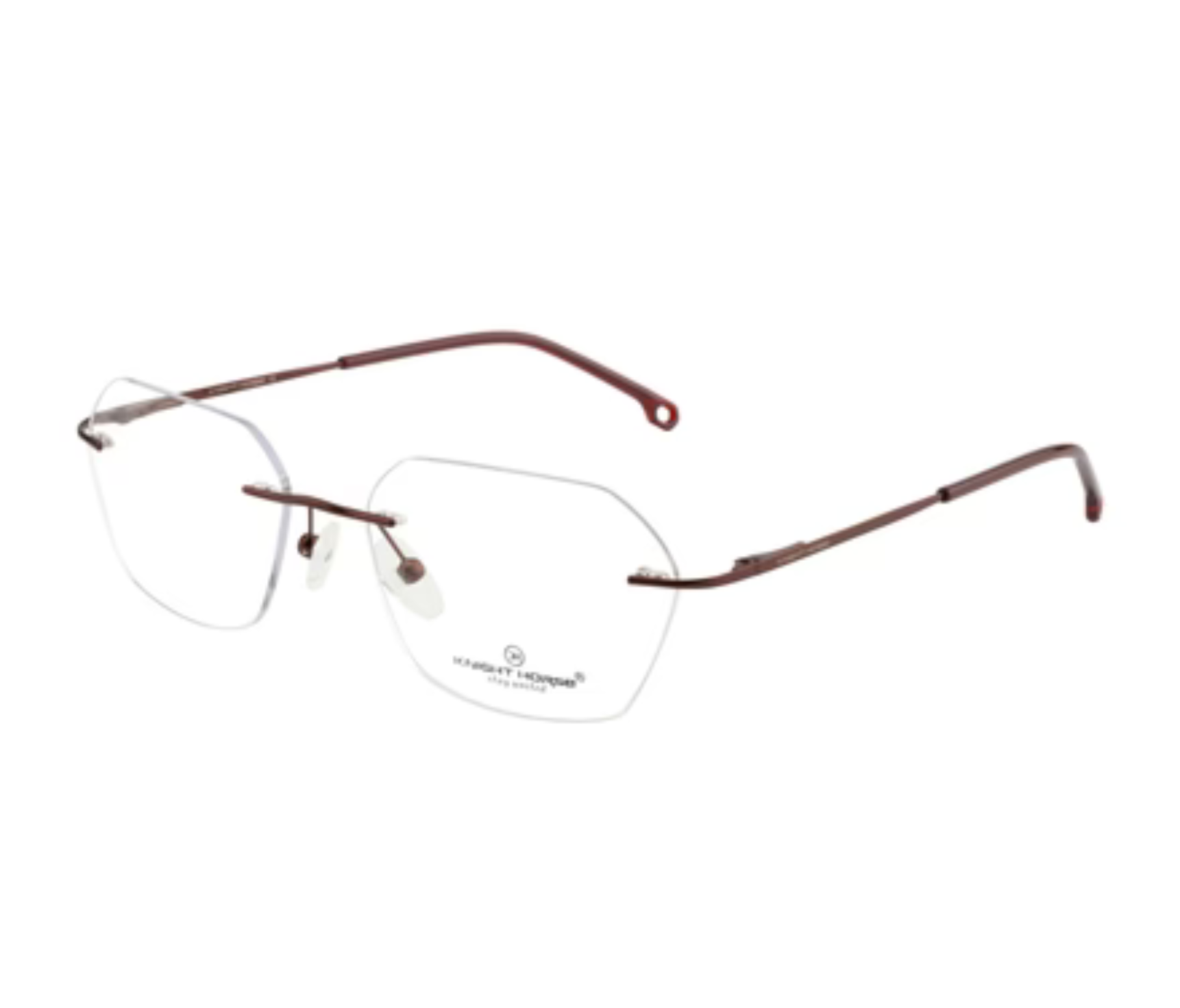 Hexagonal Rimless Metal Eyewear - Maroon Red