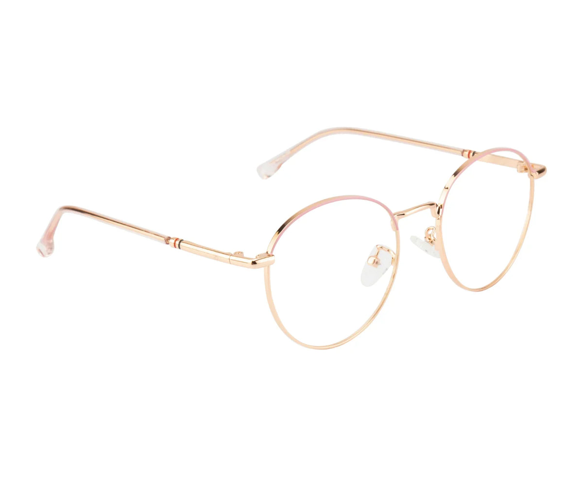 Women's Round Metal Eyewear: Gold & Pink Frame with Blue Cut Lenses
