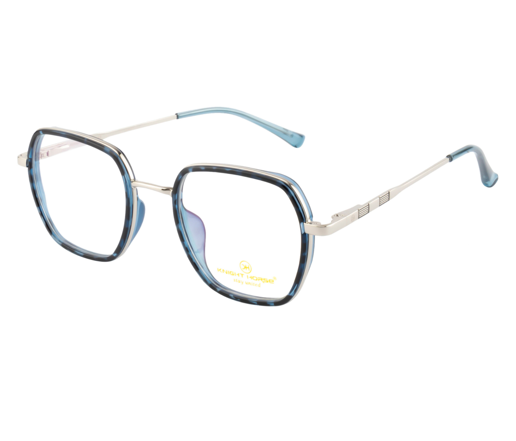 Geometric Fusion Rim Eyewear - DA Blue & Silver with Spring