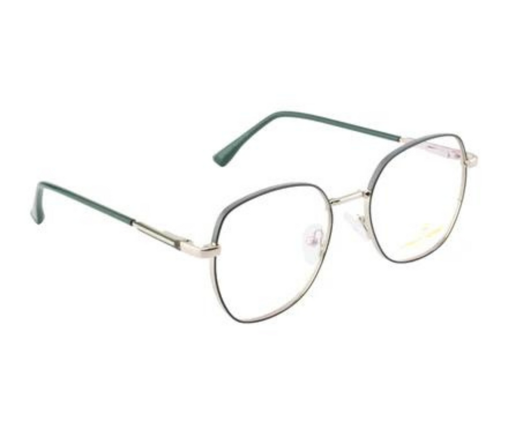 Metal Eyewear Frames: Silver & Green Elegance with Spring Hinges