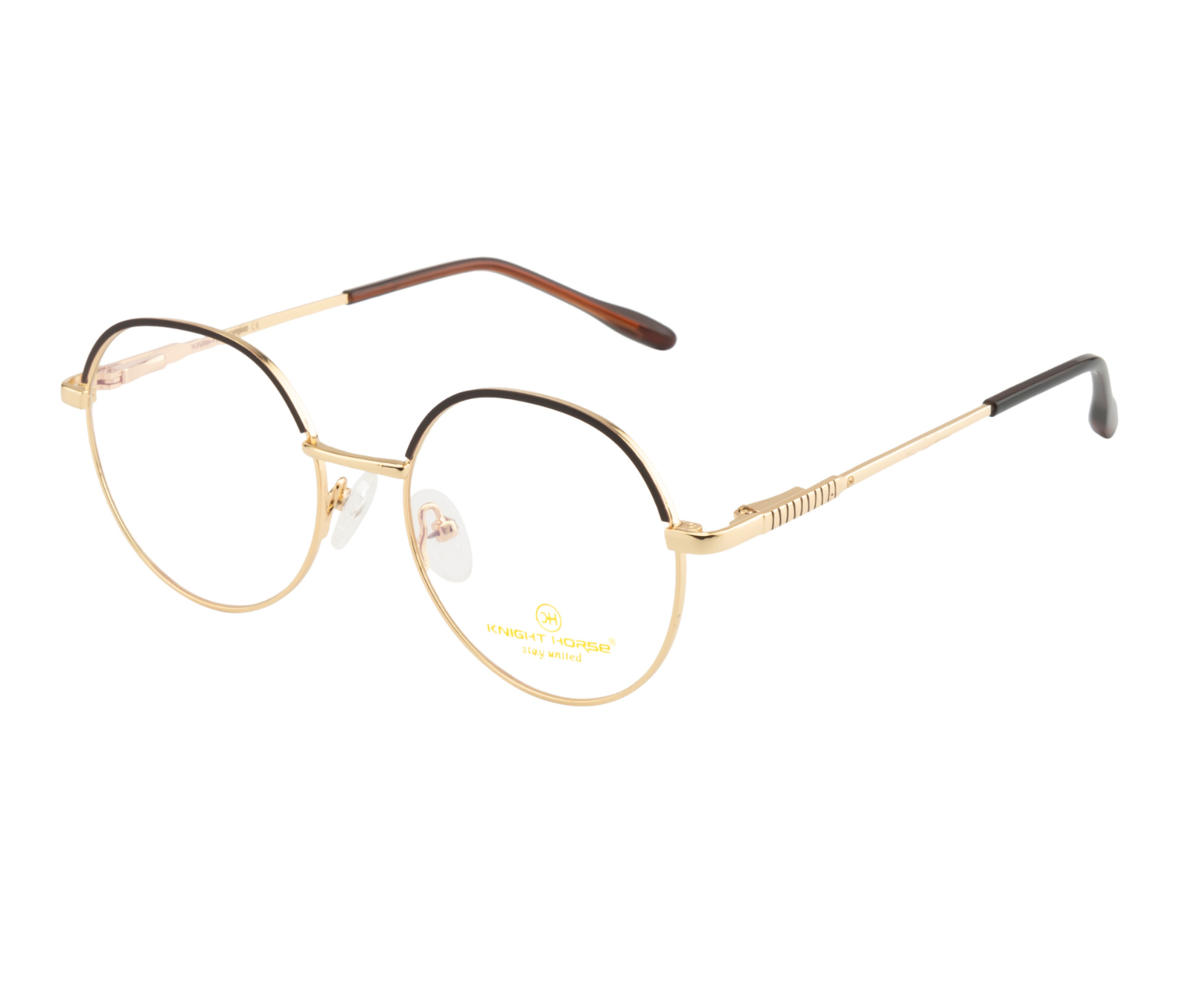 Classic: Gold & Brown Round Metal Eyewear with Spring