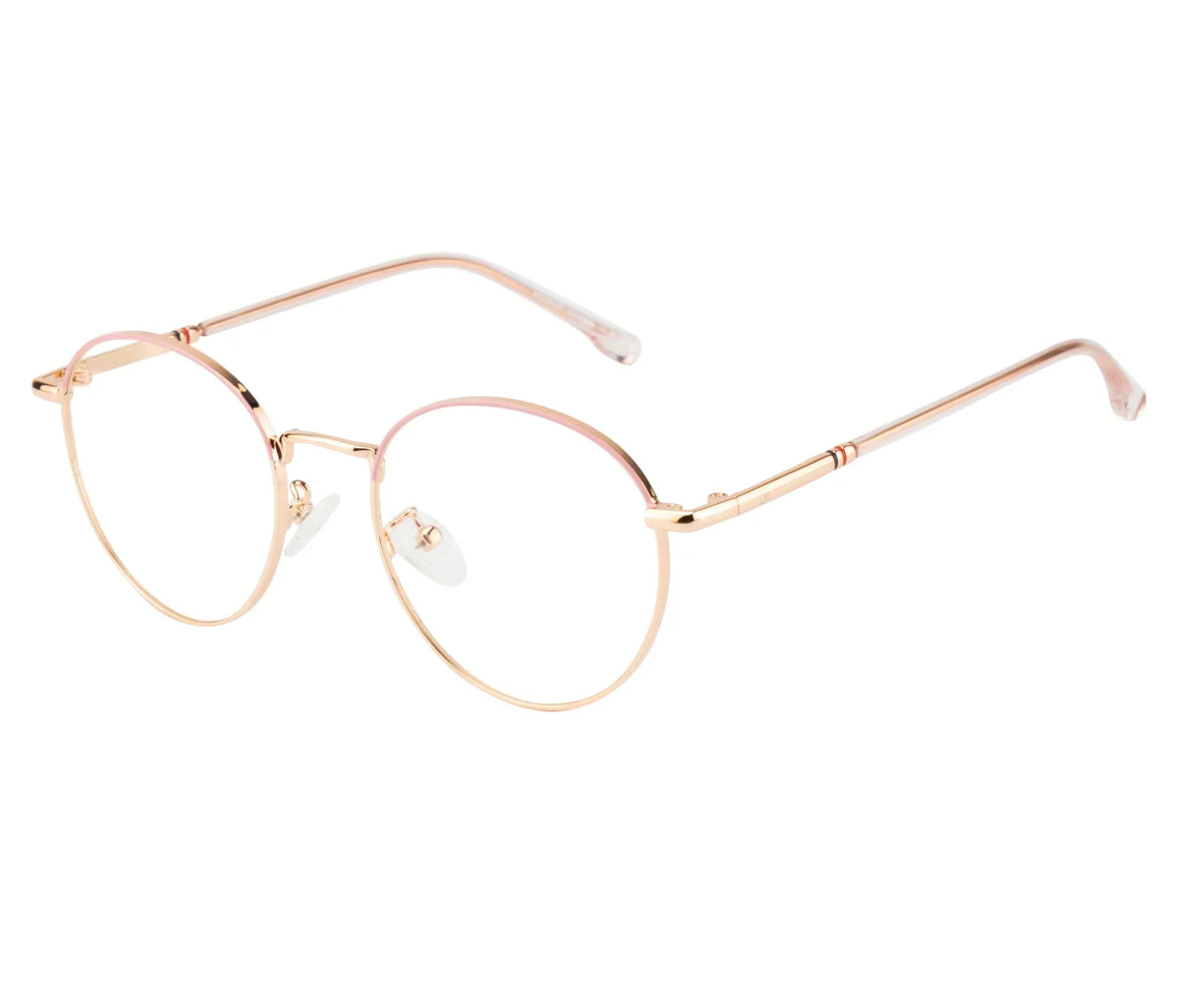 Women's Round Metal Eyewear: Gold & Pink Frame with Blue Cut Lenses