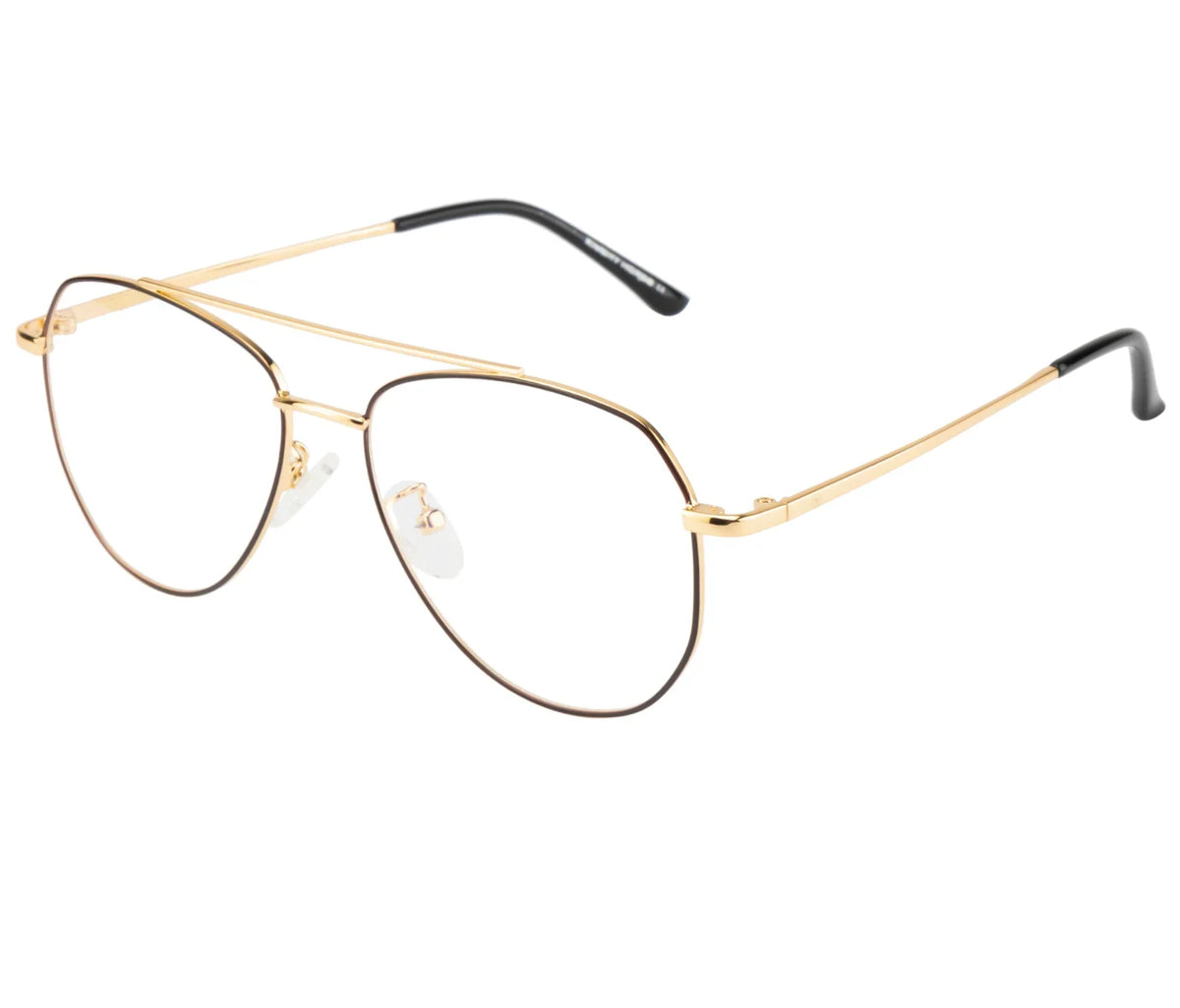 Aviator Glasses: Gold & Black Frame with Blue Cut Lenses