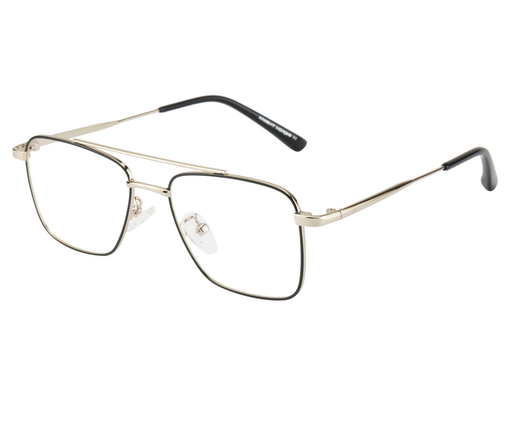 BlueCut Gold-Black Rectangular Metal Eyewear