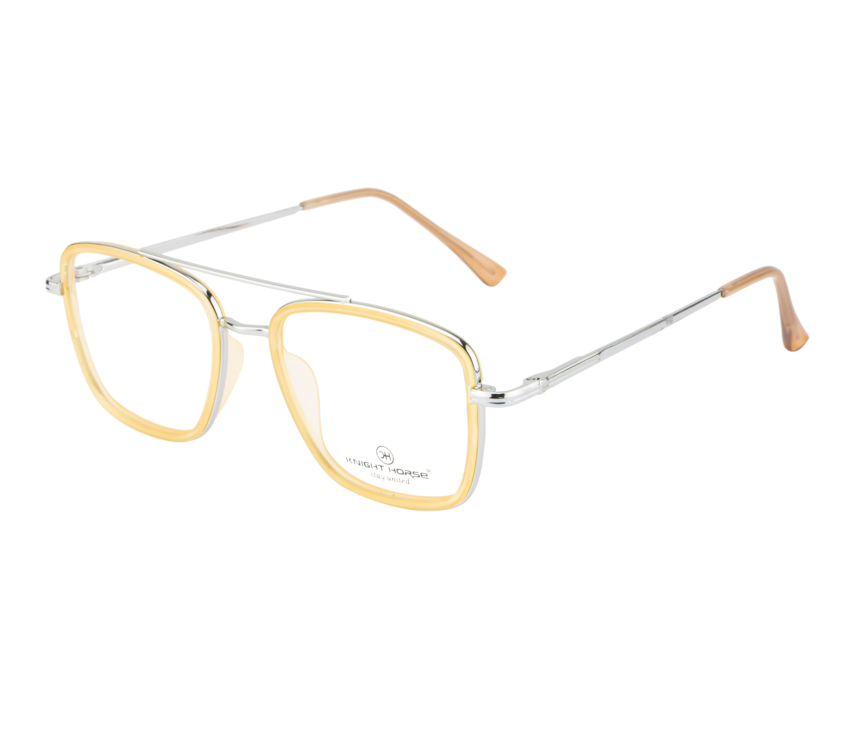 Square Eyewear Frame - Silver Frame with Yellow Rim