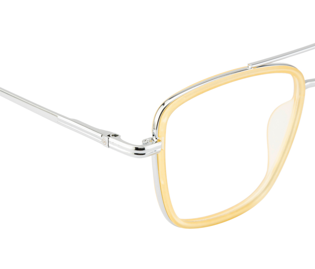 Square Eyewear Frame - Silver Frame with Yellow Rim