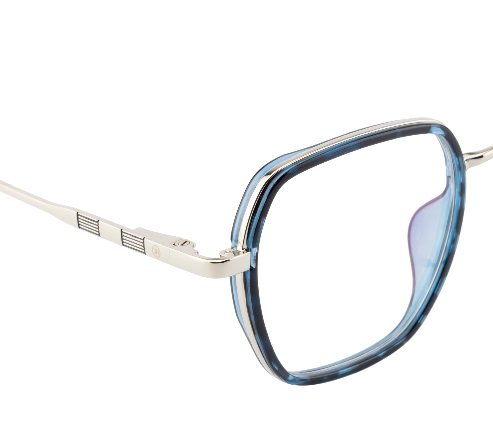 Geometric Fusion Rim Eyewear - DA Blue & Silver with Spring