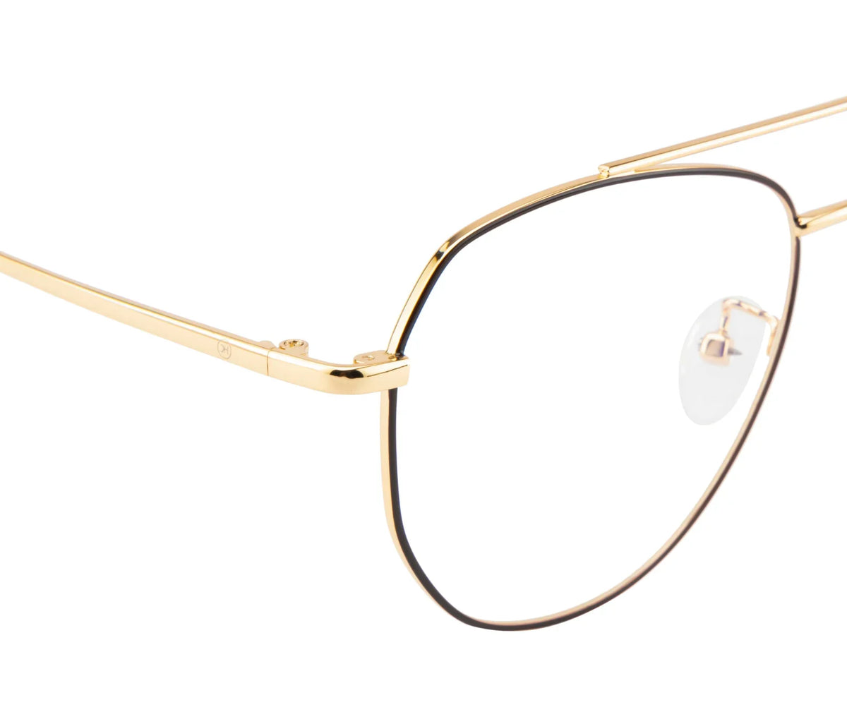 Aviator Glasses: Gold & Black Frame with Blue Cut Lenses