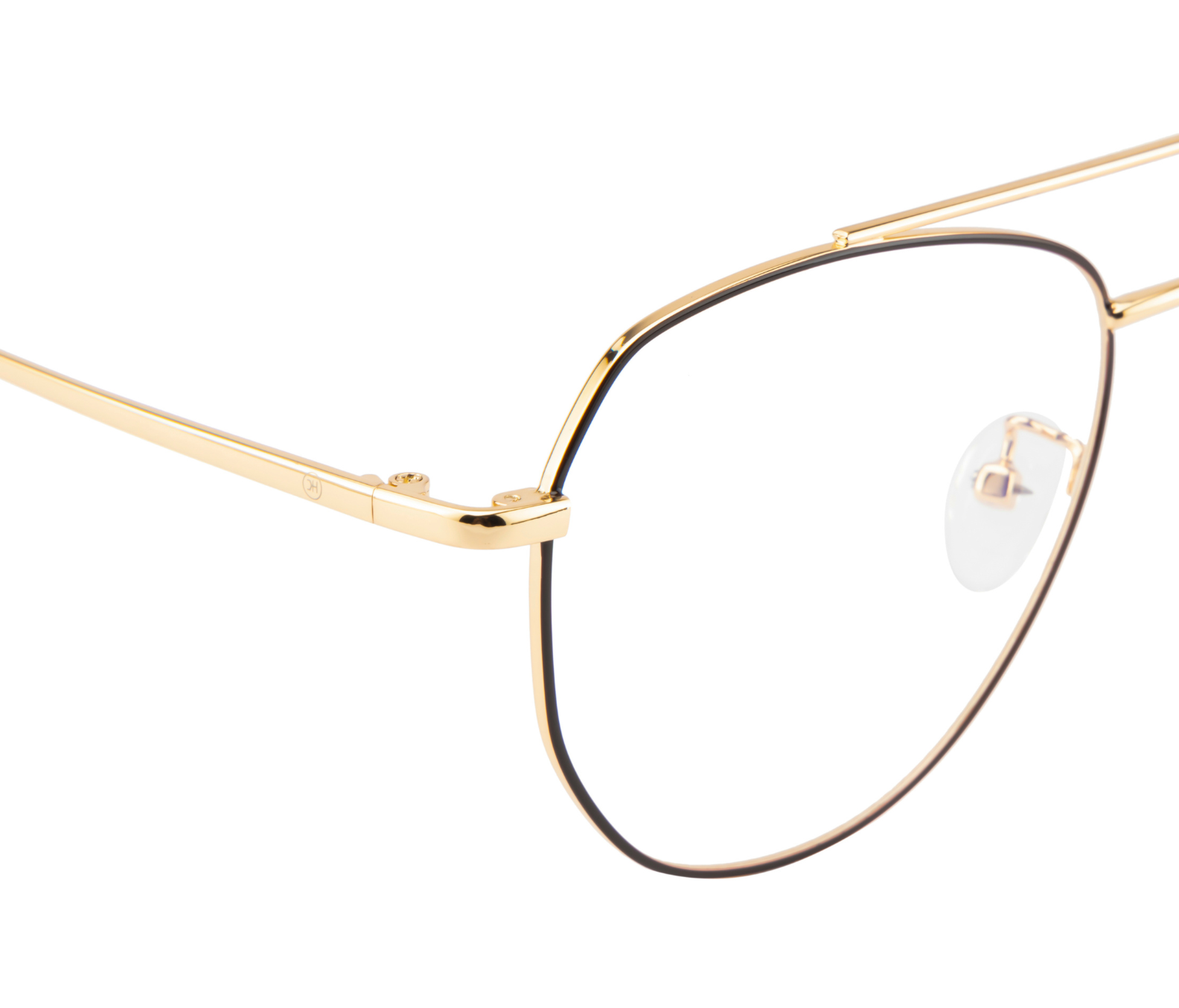 Aviator Glasses: Gold & Black Frame with Blue Cut Lenses
