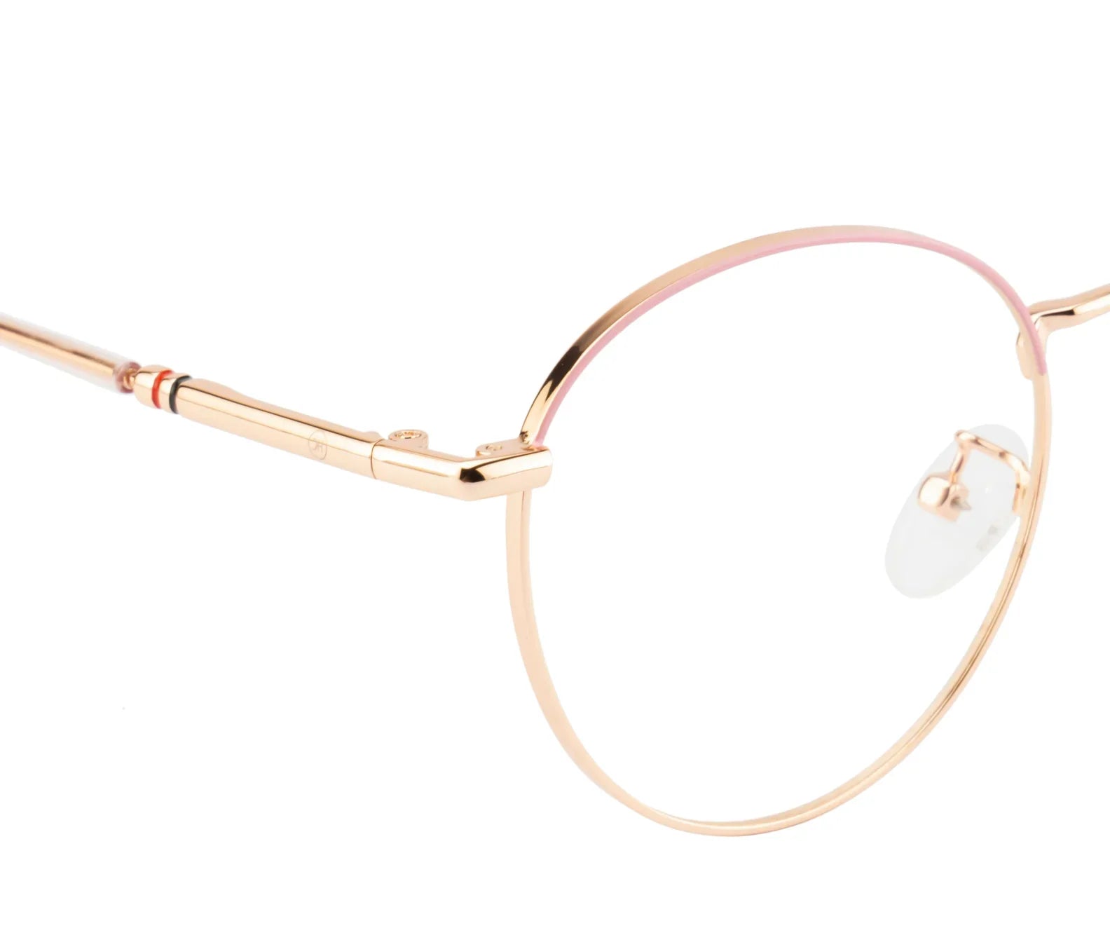 Women's Round Metal Eyewear: Gold & Pink Frame with Blue Cut Lenses