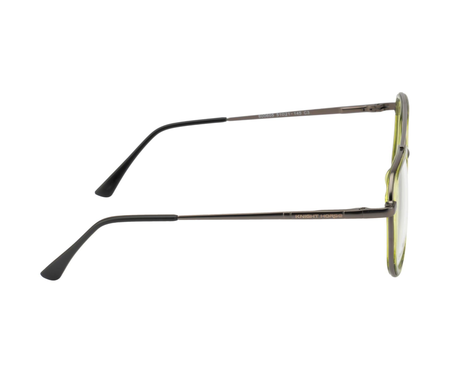 Geometric Eyewear Frame - Gun Metal with Green Rim |Double Barrel Hinges| Spring Temples
