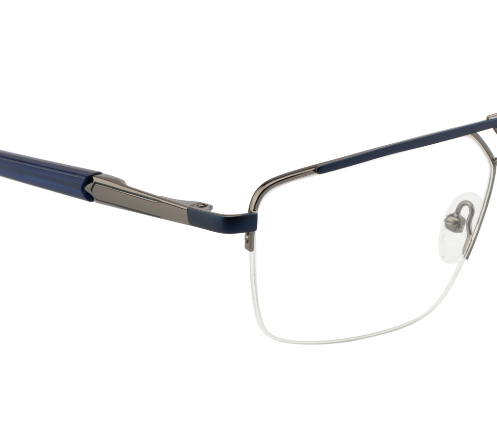 Eyewear - Silver & Blue Color | Geometric Design | with Spring Hinges | Double Bar