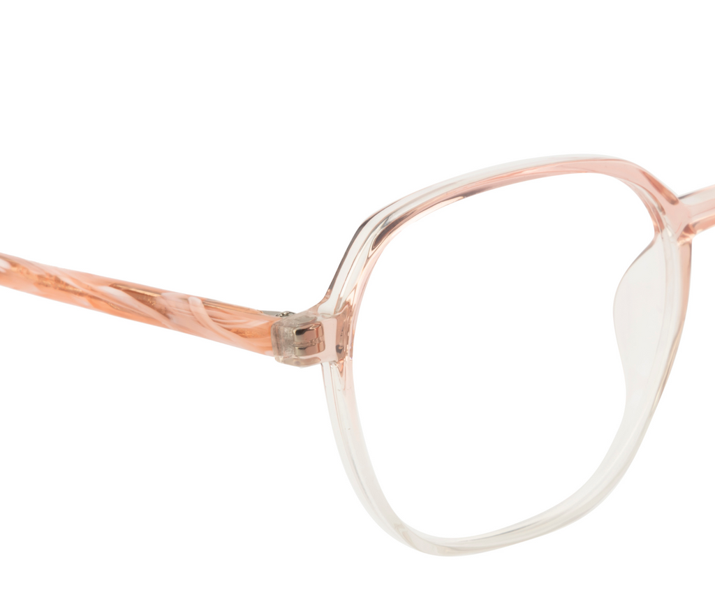 HexaGlow: Glossy Transparent Pink Hexagonal Eyewear for Women