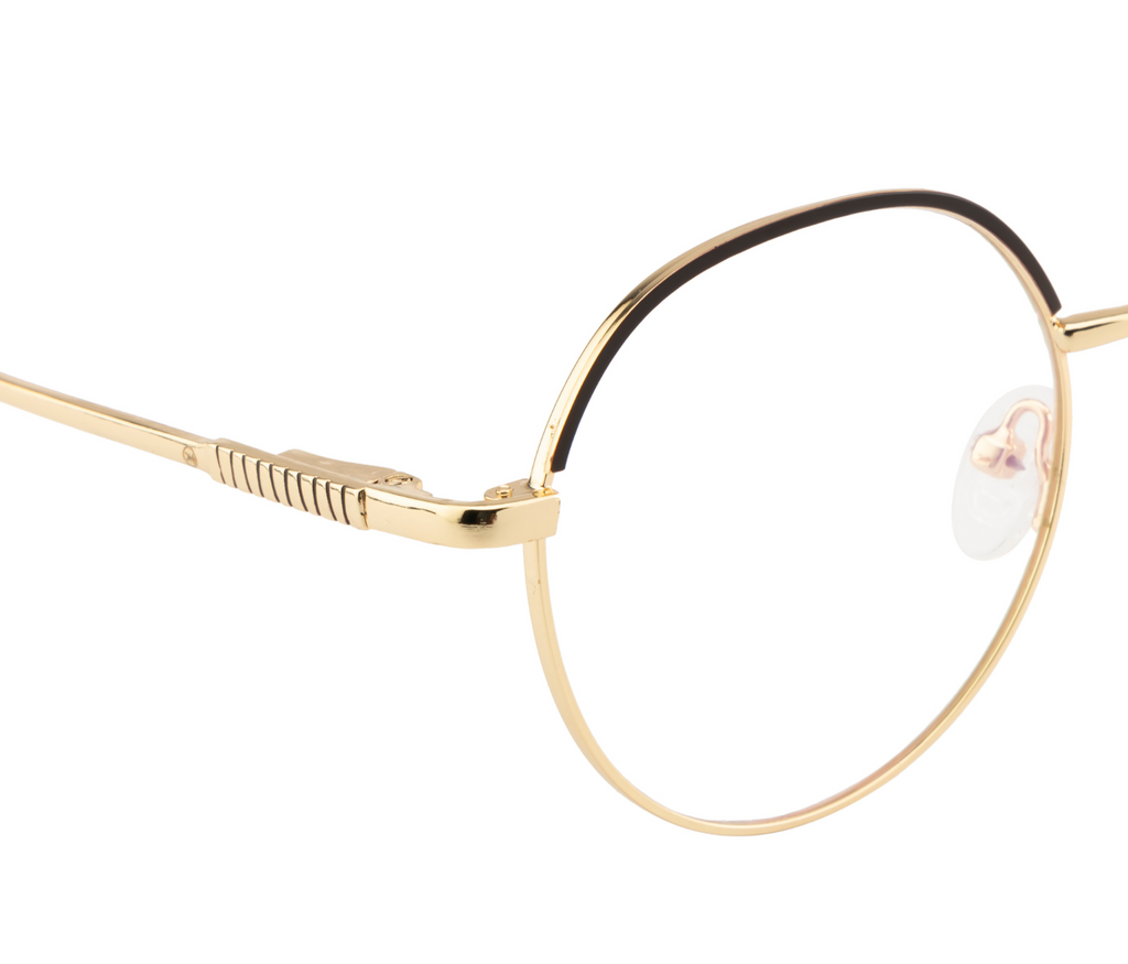 Classic: Gold & Brown Round Metal Eyewear with Spring